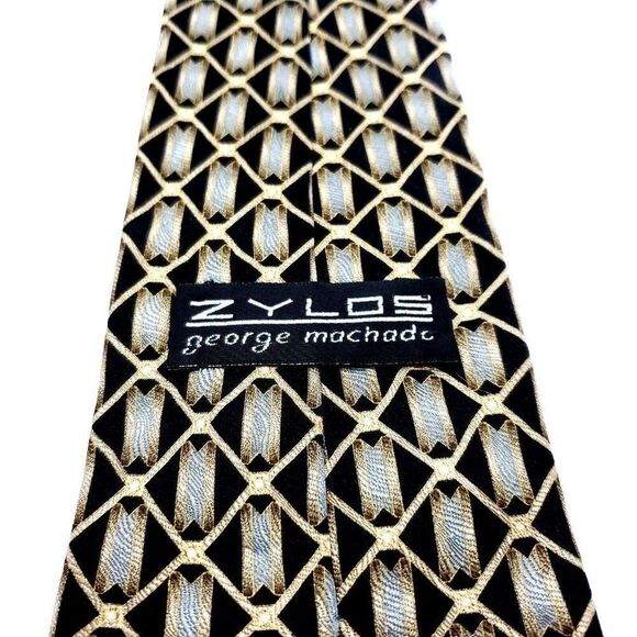 Zylos George Machado Beige Silk‎ Tie Woven Wide Geometric - Picture 4 of 6